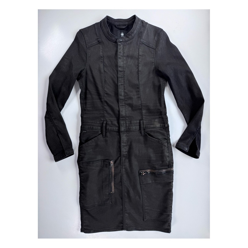 G‎ STAR RAW Powel Slim Dress Long Sleeve Womens Large Denim Stretch Gray Pockets